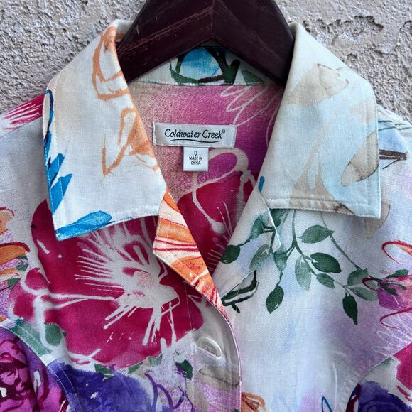 Coldwater Creek Floral Linen Blend Jacket Colorful Size 8 - Picture 4 of 5